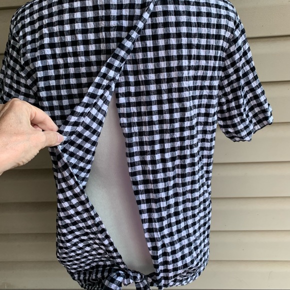 •Pleione• Gingham Tie Back Short Sleeve Top-Size M - Picture 8 of 11